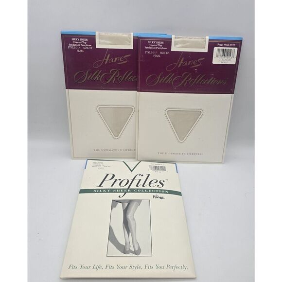 EF 1995 Hanes Silk Reflections PEARL & Profiles WHITE Control Top / lot of 3 - Picture 1 of 9